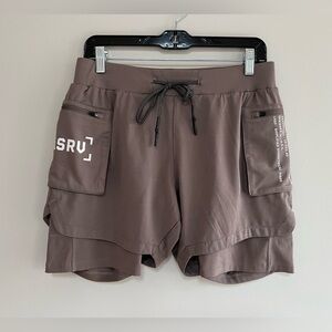 ASRV Technical Sportswear Tetra-Lite 5” Liner Cargo Gym Shorts, Taupe Brown, M